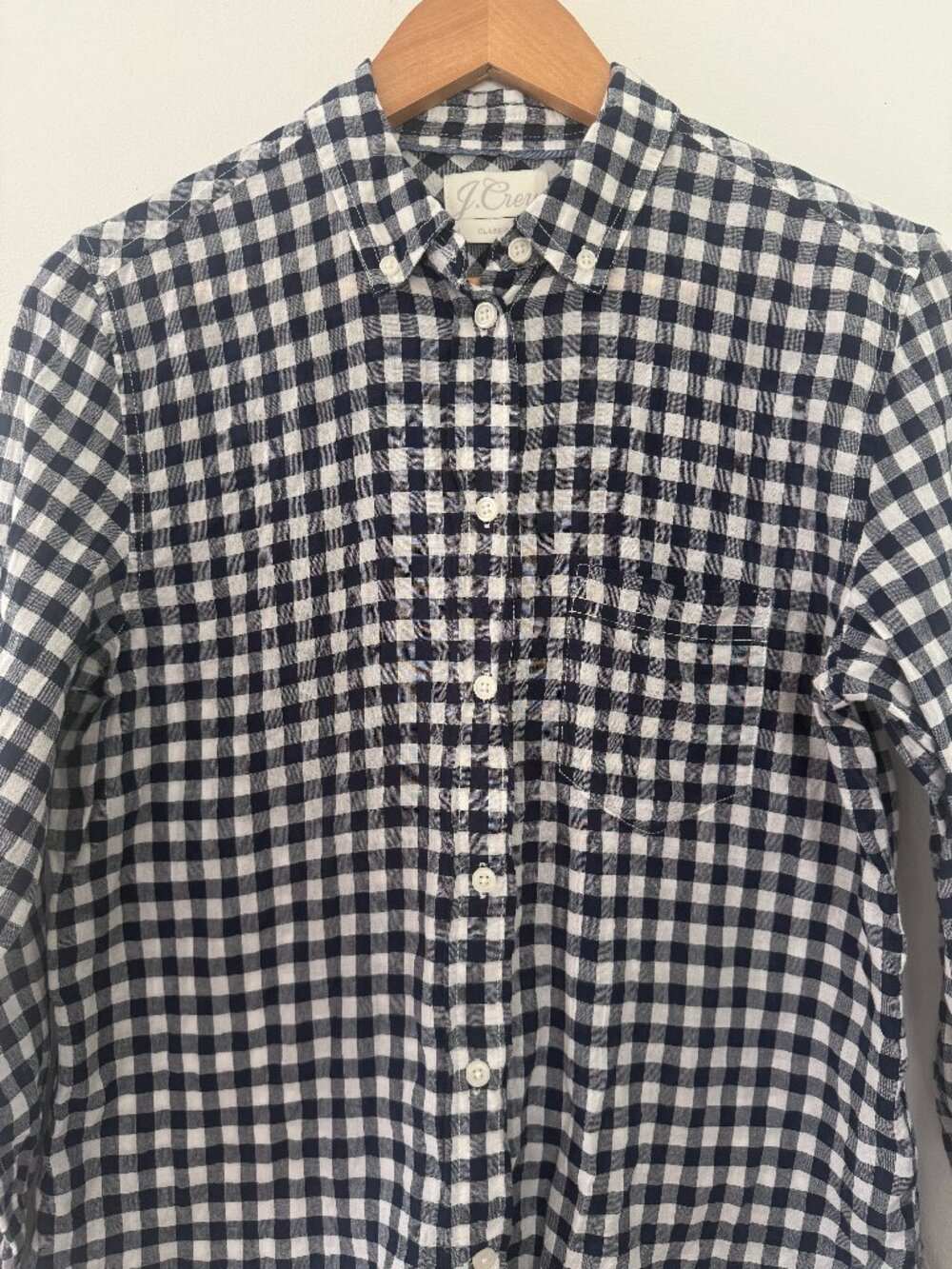 J.Crew Classic Gingham Button Down Shirt Navy White Size 6 Preppy Cotton Coastal